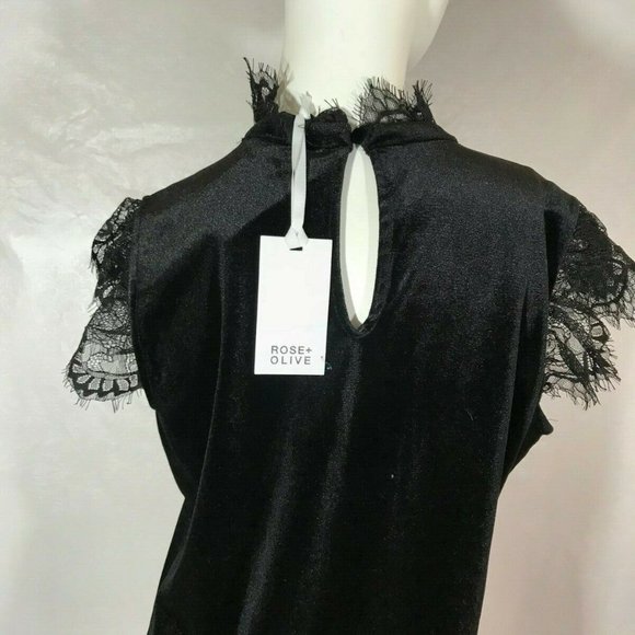 ROSE & OLIVE LACE TRIM BLACK SLEEVELESS TOP-SIZE S - Picture 7 of 7